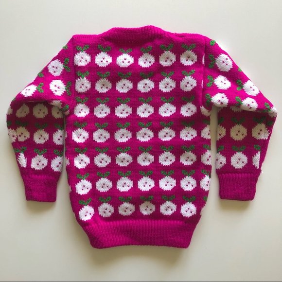 Girls Vintage Hand Knit Berry Pink Novelty Sweater - Picture 5 of 7